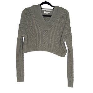Y2K‎ Aeropostale Womens Large Chunky Cable Knit Grey Cropped Sweater Boho